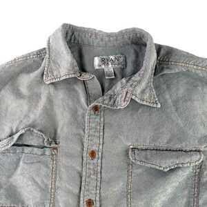 Ryan Michael Button Down Shirt‎ Mens L Blue Silk Cotton Western Floral Jacquard